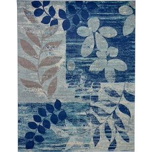 Tranquil Navy/Light Blue 8 ft. x 10 ft. Floral Contemporary Area Rug