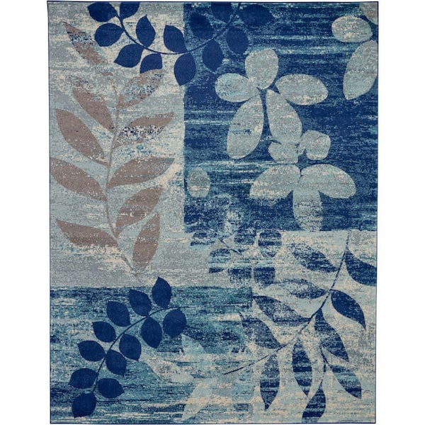 Nourison Tranquil Navy/Light Blue 9 ft. x 12 ft. Floral Contemporary Area Rug