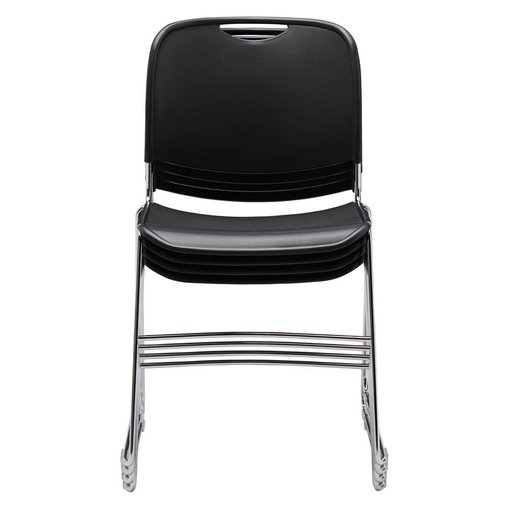 Compact Black Metal Armless Stacking Chair