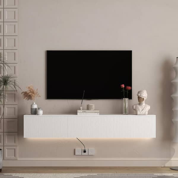 GOGEXX 69 in. W x 11.8 in. D Brown MDF Wood Floating TV Stand