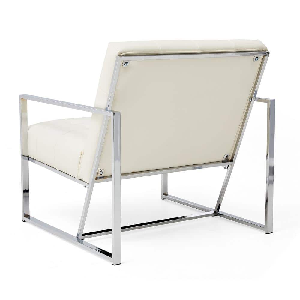 Mid-Century Chrome-Plated White Faux Leather Accent Chair