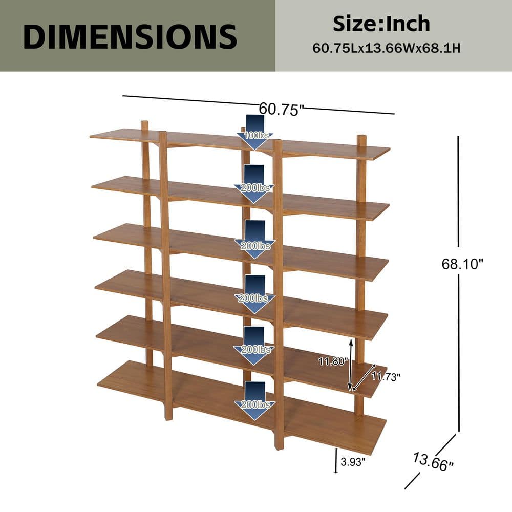 Wood 6-Shelf Storage Bookcase