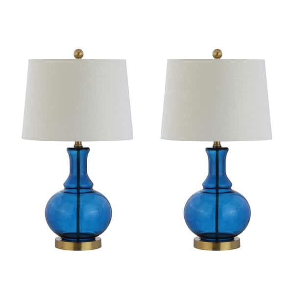 JONATHAN Y Lavelle 25 in. Cobalt Blue/Brass Gold Glass Table Lamp (Set ...