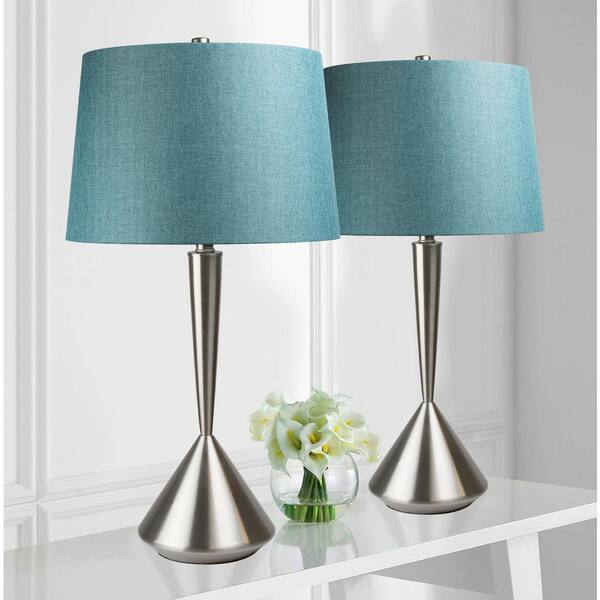 Brushed Nickel Table Lamp, Grandview Gallery Table Lamps With Turquoise Shade
