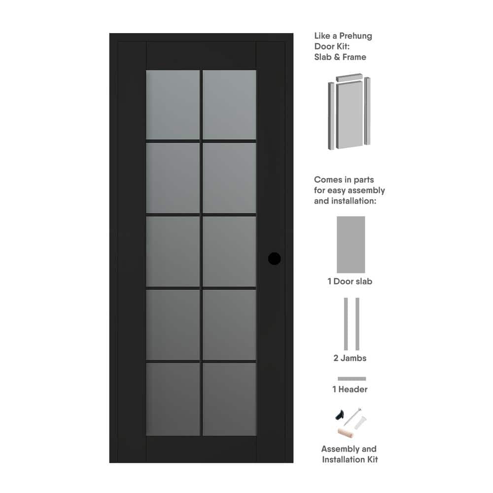 Vona 28 in. x 84in. Left-Hand 10-Lite Frosted Glass Black Matte Composite DIY-Friendly Single Prehung Interior Door price history on PriceWatchPro