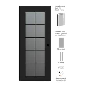 Vona 32 in. x 80 in. Left-Hand 10Lite Frosted Glass Black Matte Wood Composite DIY-Friendly Single Prehung Interior Door