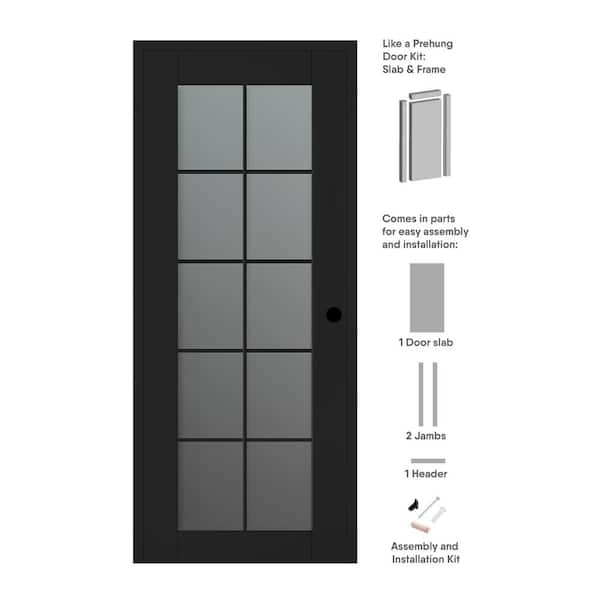 Belldinni Vona 32 in. x 80 in. Left-Hand 10Lite Frosted Glass Black Matte Wood Composite DIY-Friendly Single Prehung Interior Door