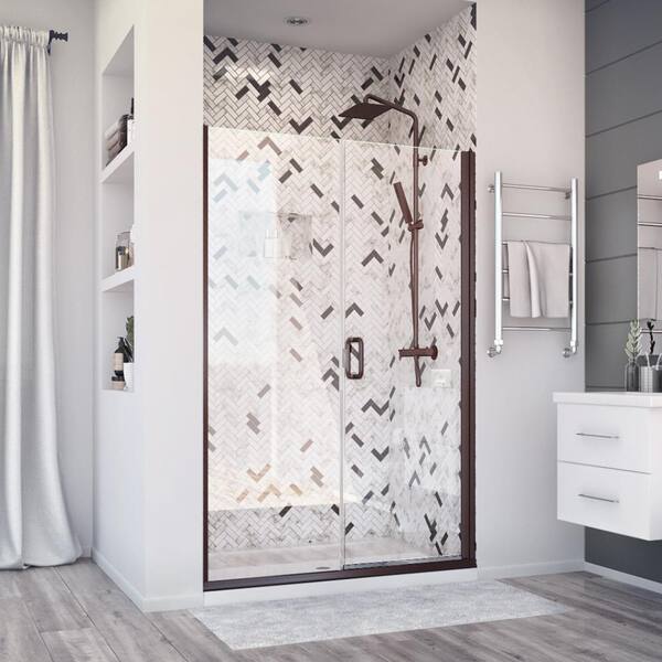 Holcam Distinctive Elite 41 in. W x 71.375 in. H Semi-Frameless Hinged Shower Door and Inline Panel in Oil Rubbed Bronze