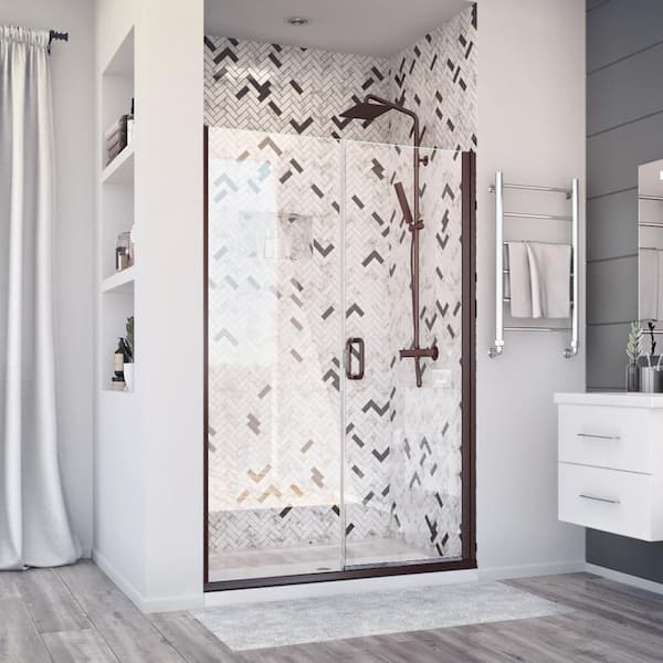 Holcam Distinctive Elite 44 in. W x 71.375 in. H Semi-Frameless Hinged Shower Door and Inline Panel in Oil Rubbed Bronze