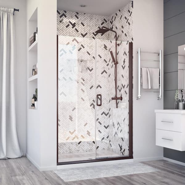 Holcam Distinctive Elite 45 in. W x 71.375 in. H Semi-Frameless Hinged Shower Door and Inline Panel in Oil Rubbed Bronze