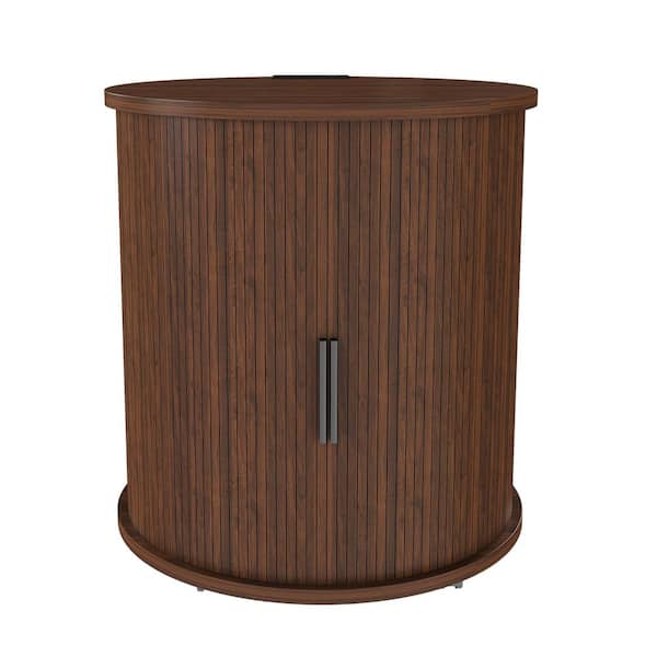 Noble House Baldric Modern Walnut Wood Cylinder Bedside Table