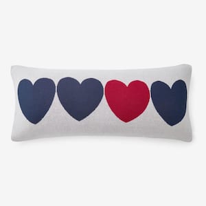 Summer Knit Hearts Blue 40 in. x 14 in. Throw Pillow