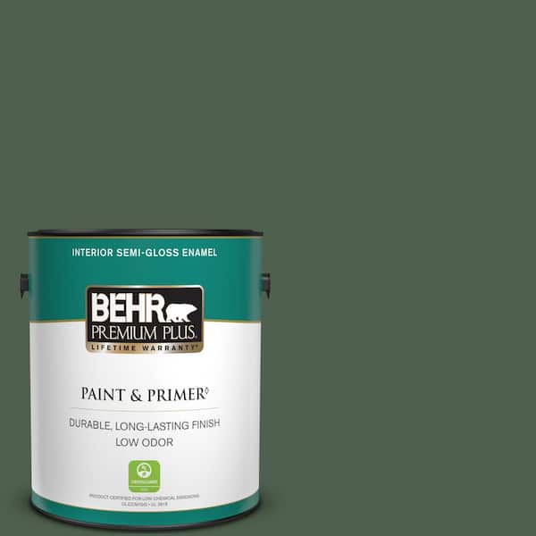 BEHR PREMIUM PLUS 1 gal. #450F-7 Hampton Green Semi-Gloss Enamel Low Odor Interior Paint & Primer