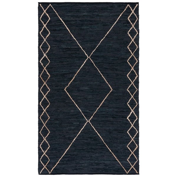 Vintage Leather 5 ft. x 8 ft. Black/Natural Chevron Border Area Rug