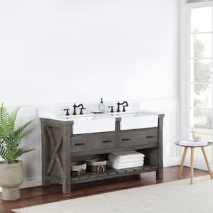 Villareal 60 in. W x 22 in. D x 34 in . H Double Farmhouse Bath Vanity in Classical Grey with Composite Stone Top