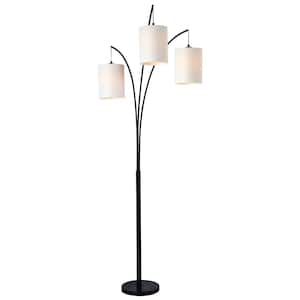 Leah 87.5 in. Black Arc Floor Lamp with White Drum Shade