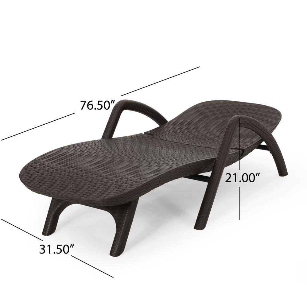 Dark Brown Faux Wicker Outdoor Chaise Lounge with Arms