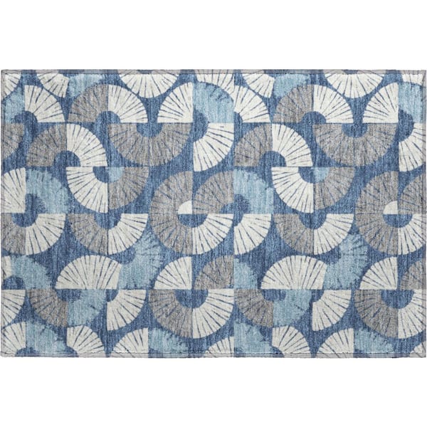Mayfield Premium Machine Washable Abstract AMF2462 Navy 2 ft. x 3 ft. Accent Rug