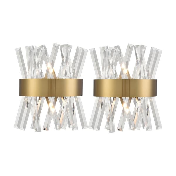 CLAXY 9 in. 2-Light Brass Modern Wall Sconce with Standard Shade