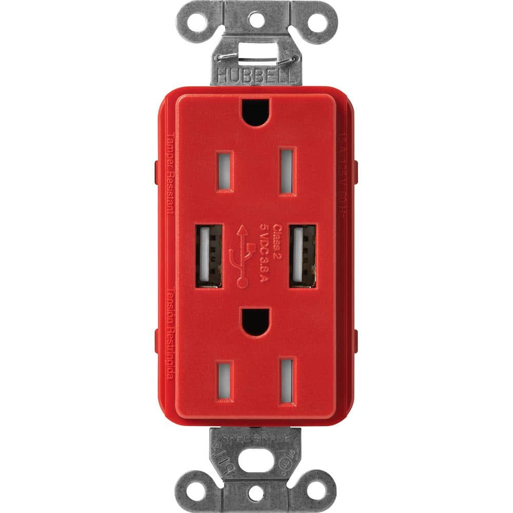 Lutron Claro 15 Amp USB Duplex Outlet, Signal Red (SCR15UBTRSR) SCR