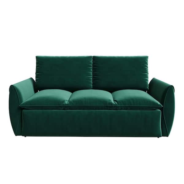 Modern 70.9 in. W Green Velvet Twin Size Convertible Sofa Bed with Foldable Pillow, 3-Seat Multi-Functional Sofa