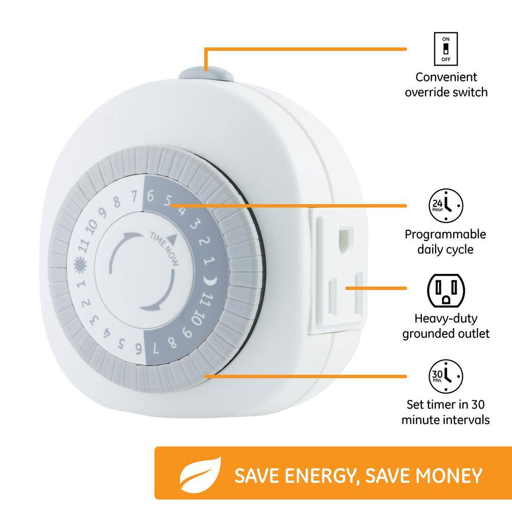 24-Hour White and Gray Heavy Duty Mechanical Timer