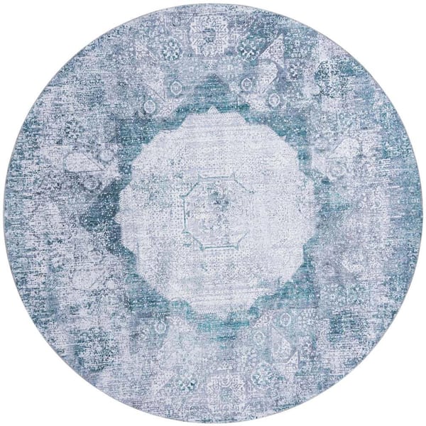 Yara Nayer Teal Ivory 7 ft. 10 in. x 7 ft. 10 in. Area Rug