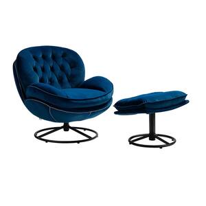 Leonor Navy Swivel Lounge Chair and Ottoman with Swivel Metal Base