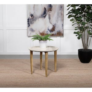 Aldis 22 in. White and Natural Round Marble Top End Table