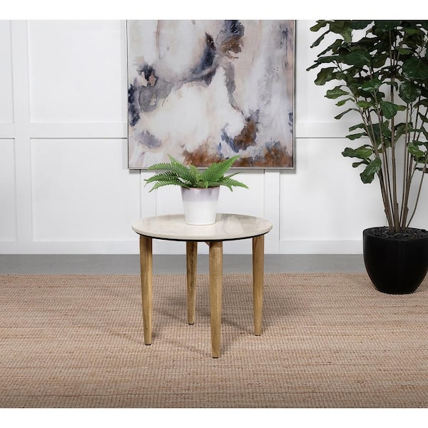 Coaster Aldis 22 in. White and Natural Round Marble Top End Table