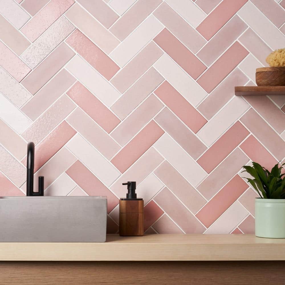 Terra Blend Pink Multi-Finish Lava Stone Subway Wall Tile