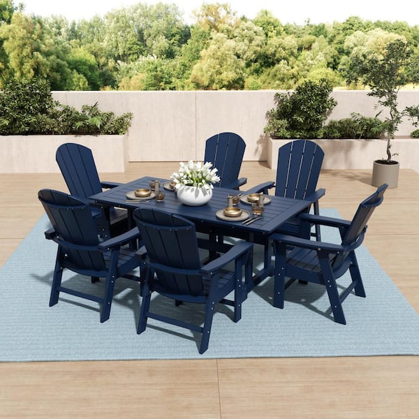 Laguna Outdoor Patio Weather Resistant Navy Blue Adirondack 7-Piece HDPE Plastic Dining Set