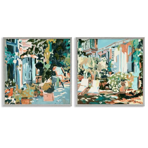 Stupell Industries Plants on Town Buildings by Melissa Wang 2 Pieces Gray Framed Abstract Giclee Art Print 17 in. x 17 in.