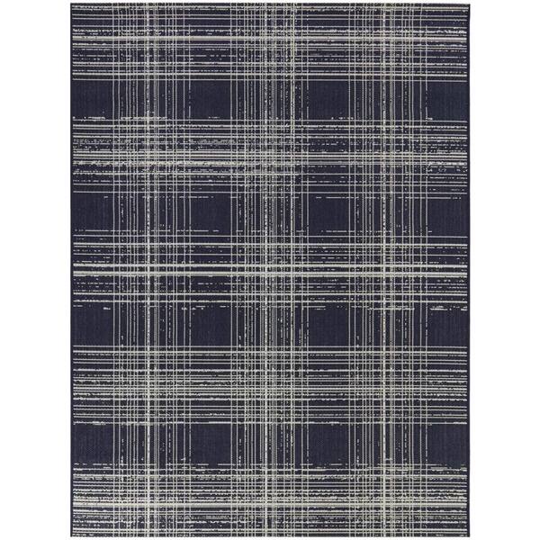 BALTA Hadfield Navy 5 ft. 3 in. x 7 ft. Plaid Indoor/Outdoor Area Rug