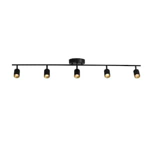 Shura 48 in. 5-Light Matte Black Integrated LED Flush Mount Ceiling Light with Rotatable Heads, 3000K, 2450 Lumens