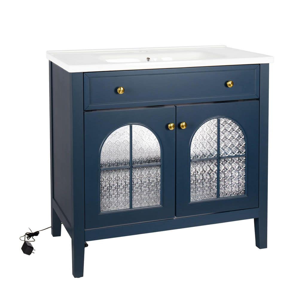 35.6 in. Freestanding Blue Bath Vanity with White Ceramic Top price history on PriceWatchPro