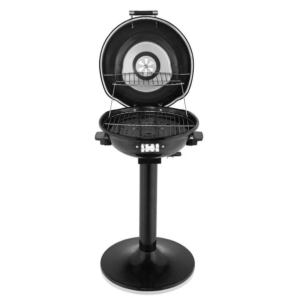 1600W Portable Double Layer Electric Grill with Stand in Black