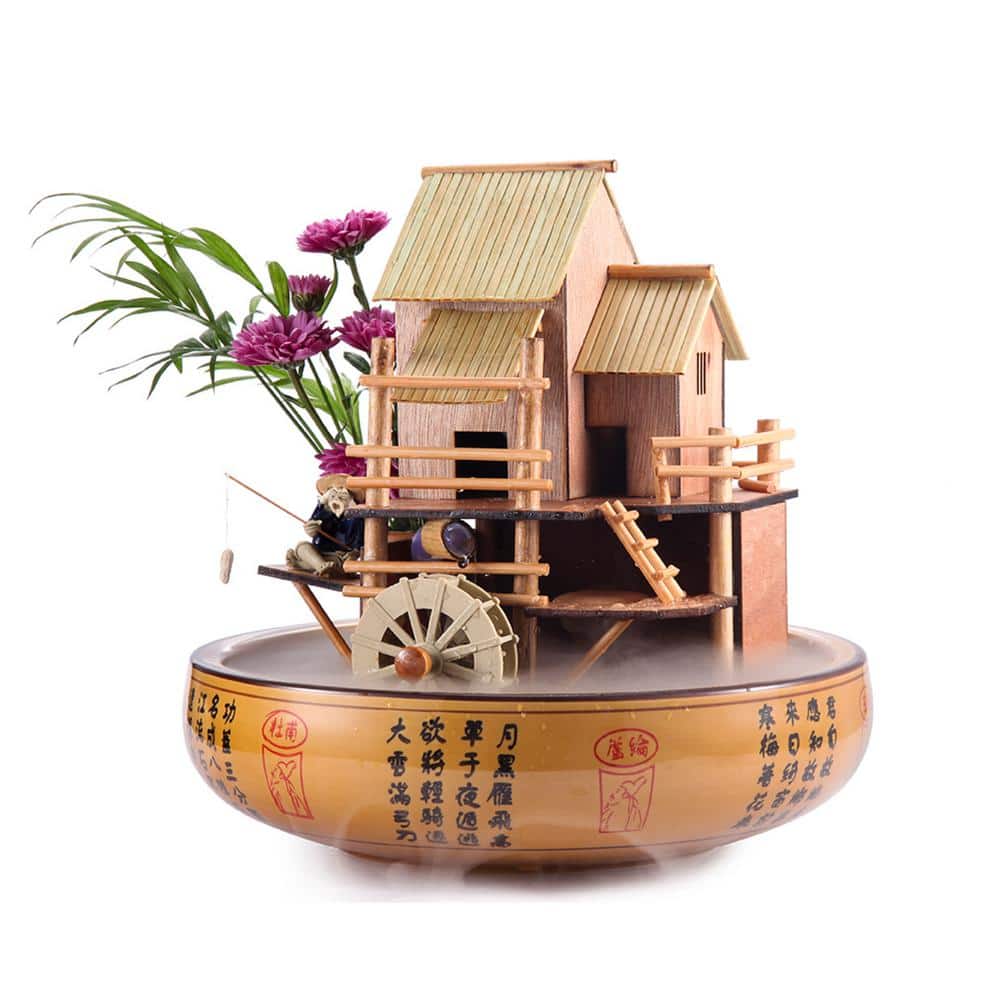 10" Bamboo House Fountain with Pump and Decorative Pot