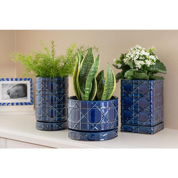 6 in. Cobalt Blue Carlysle Square Ceramic Planter