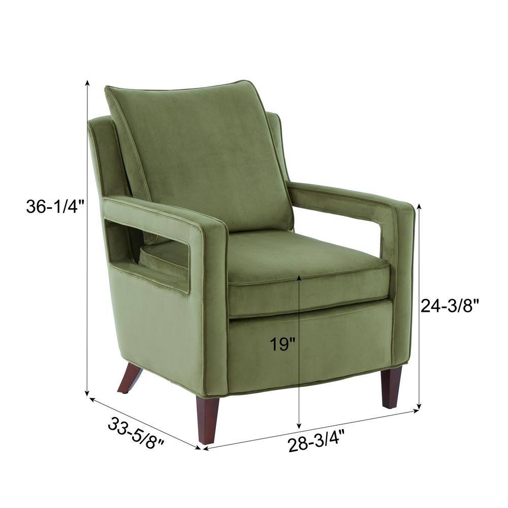 Questa Green Velvet Accent Arm Chair with Wood Legs
