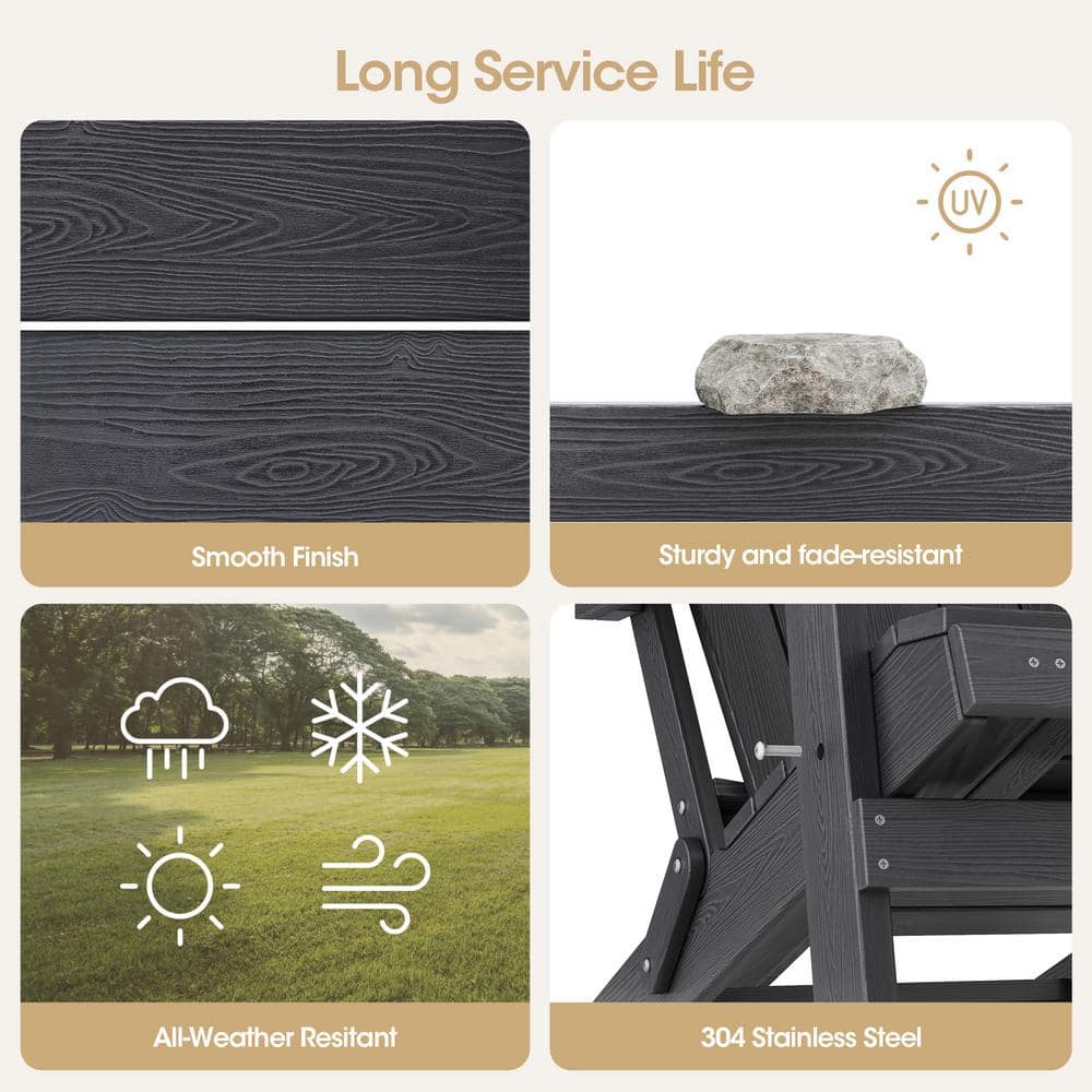 Black Plastic Adirondack Chair with Retractable Ottoman
