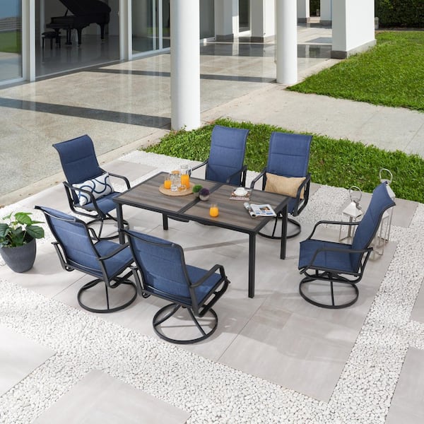 TOP HOME SPACE 7-Piece Faux Wood Grain Table Rectangular Outdoor Dining Set
