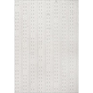Devon Geometric Stiped Gray 9 ft. 6 in. x 12 ft. Indoor/Outdoor Patio Area Rug