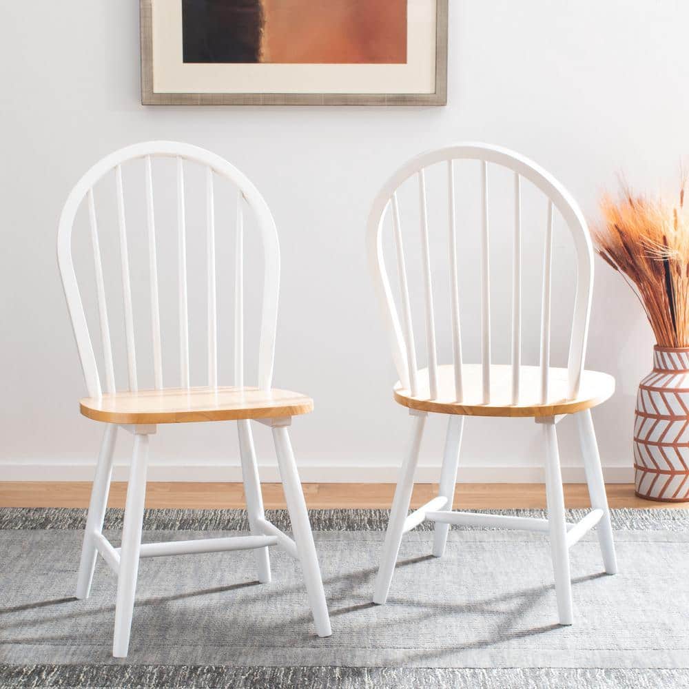 SAFAVIEH Camden White/Natural Spindle Back Wood Dining Chair (Set
