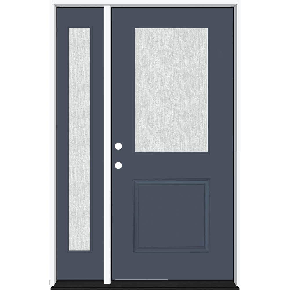 Legacy 53 in. x 80 in. 1/2 Lite Rain Glass RHIS Primed Dark Denim Finish Fiberglass Prehung Front Door w/14 in. SL price history on PriceWatchPro