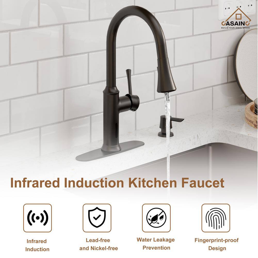 Matte Black Stainless Steel Touchless Pull-Down Sprayer Kitchen Faucet
