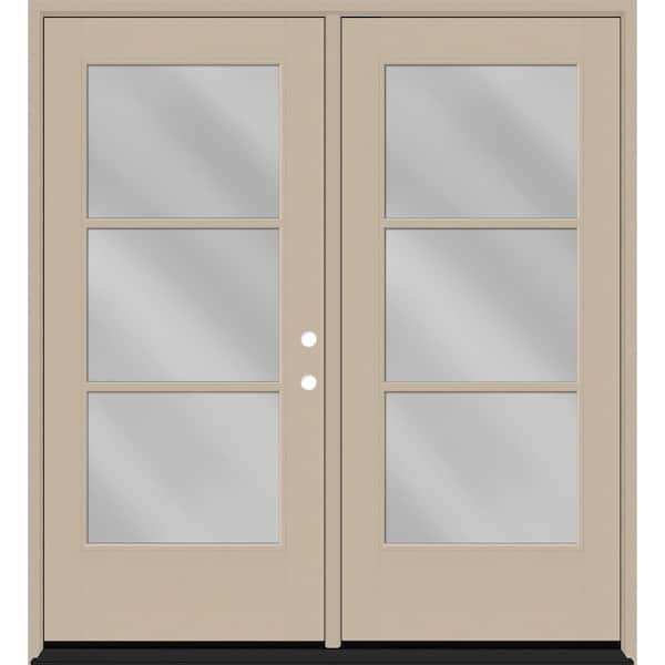 Steves & Sons Legacy 72 in. x 80 in. Icon 3L Modern Clear Glass Sandstone LHIS Painted Fiberglass Retro Patio Door w/4"Jamb