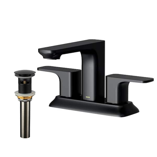 Karran Venda Centerset 2-Handle 2-Hole Bathroom Faucet with Matching Pop-up Drain in Matte Black