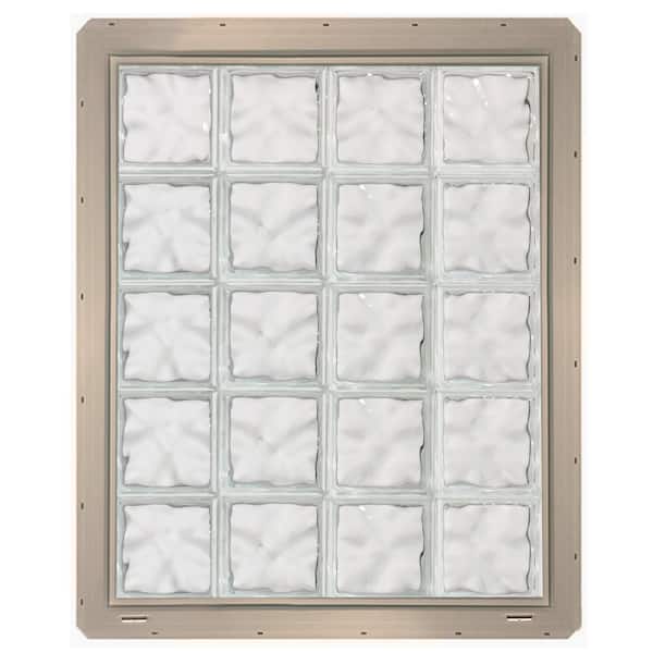 CrystaLok 31.75 in. x 39.25 in. x 3.25 in. Wave Pattern Vinyl Framed Glass Block Window with Clay Colored Vinyl Nailing Fin
