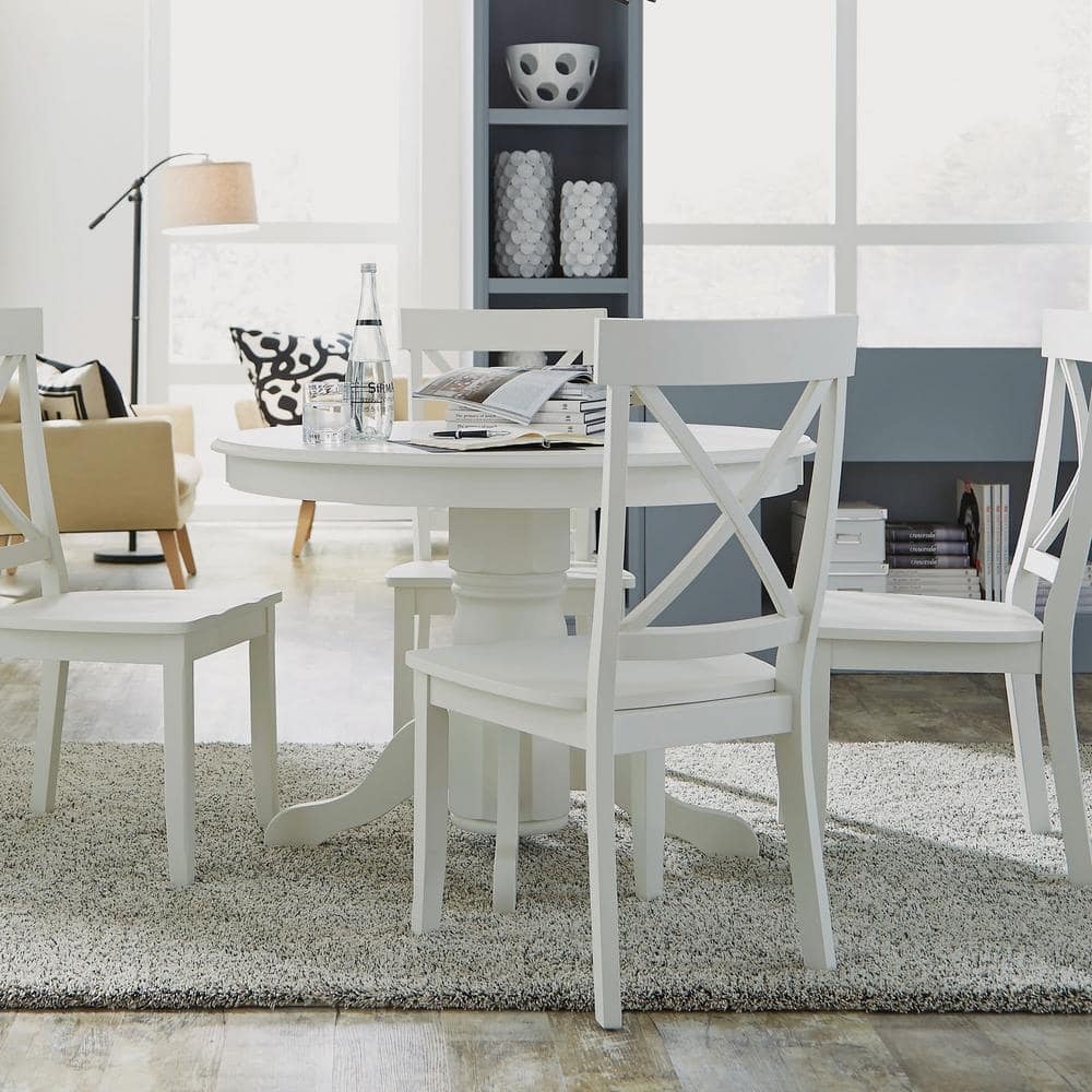 Antique White Round Pedestal Dining Set with 4 Chairs